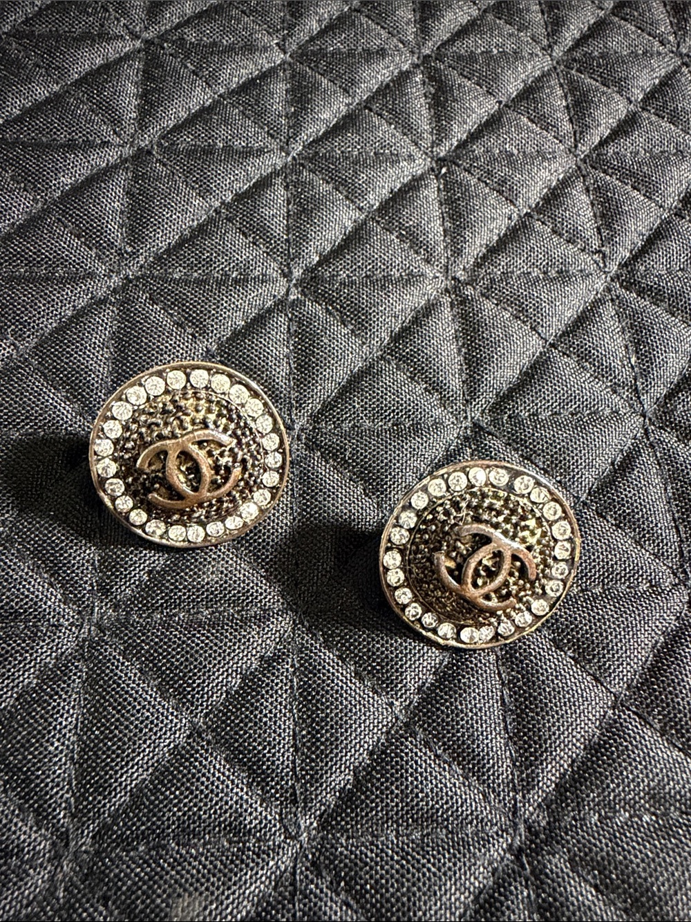 Inspired Black and Gold Crystal Button Earrings
